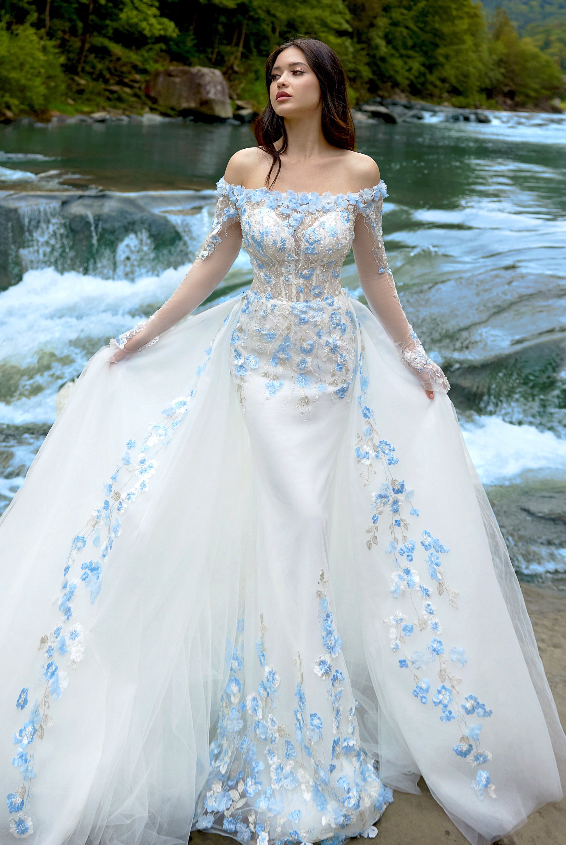 Albine Trumpet/Mermaid Drop shoulders/Off-shoulder Milk/Light blue Wedding dress