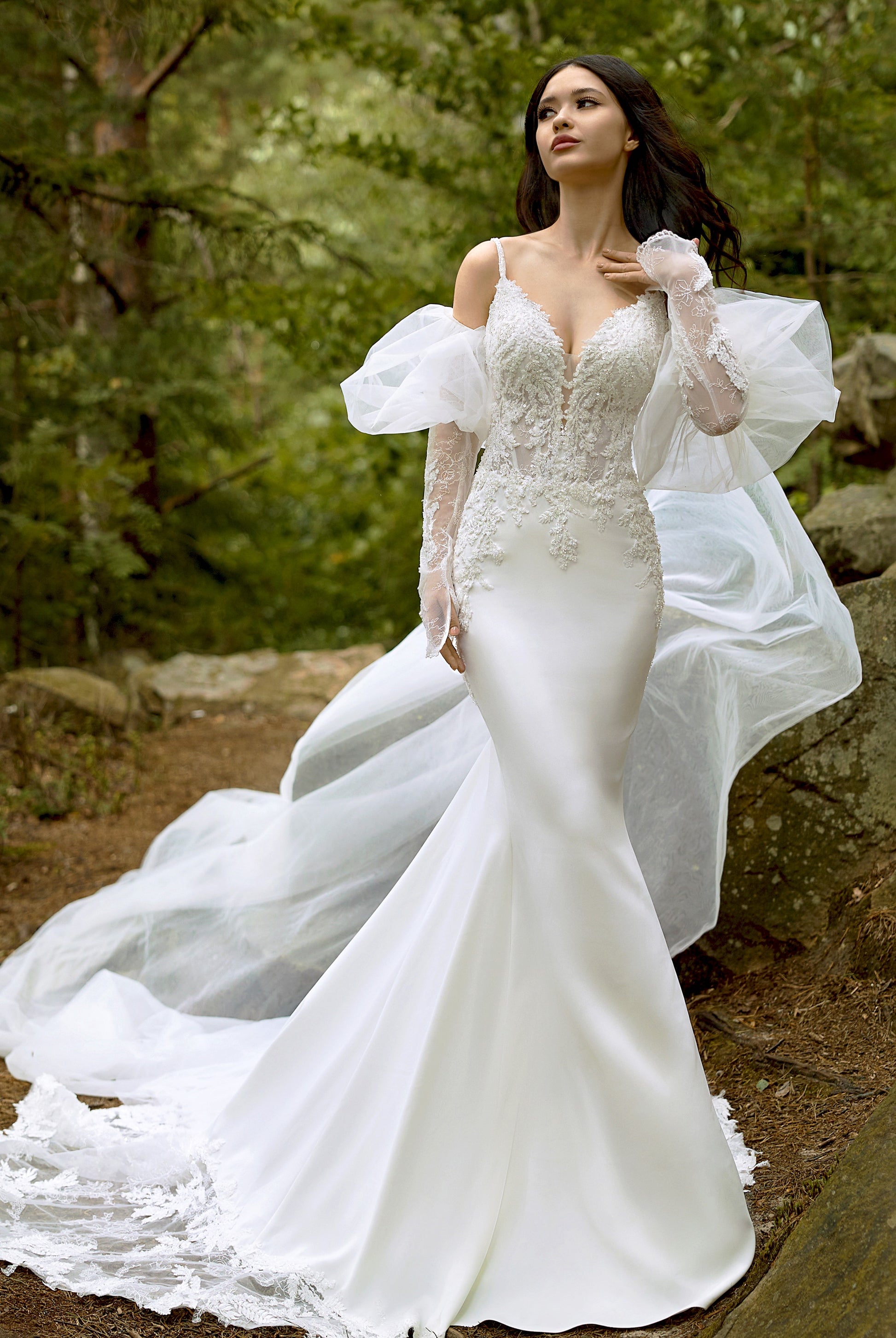 Estelle Trumpet/Mermaid Deep V-neck Milk Wedding dress