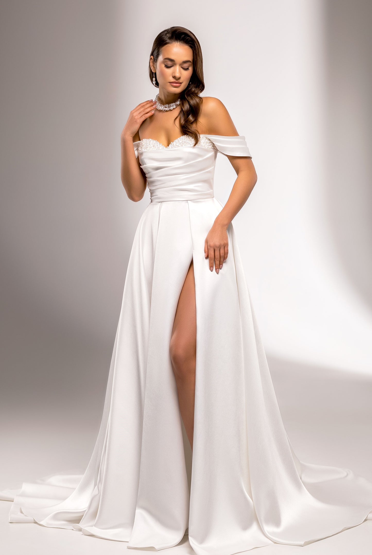 Bryce A-line Off-Shoulder/Drop Shoulders Milk Wedding dress