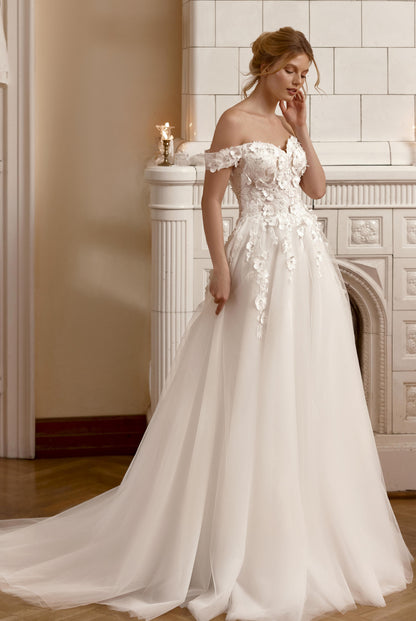 Scarlett A-line Off-shoulder/Drop shoulders Milk Wedding dress