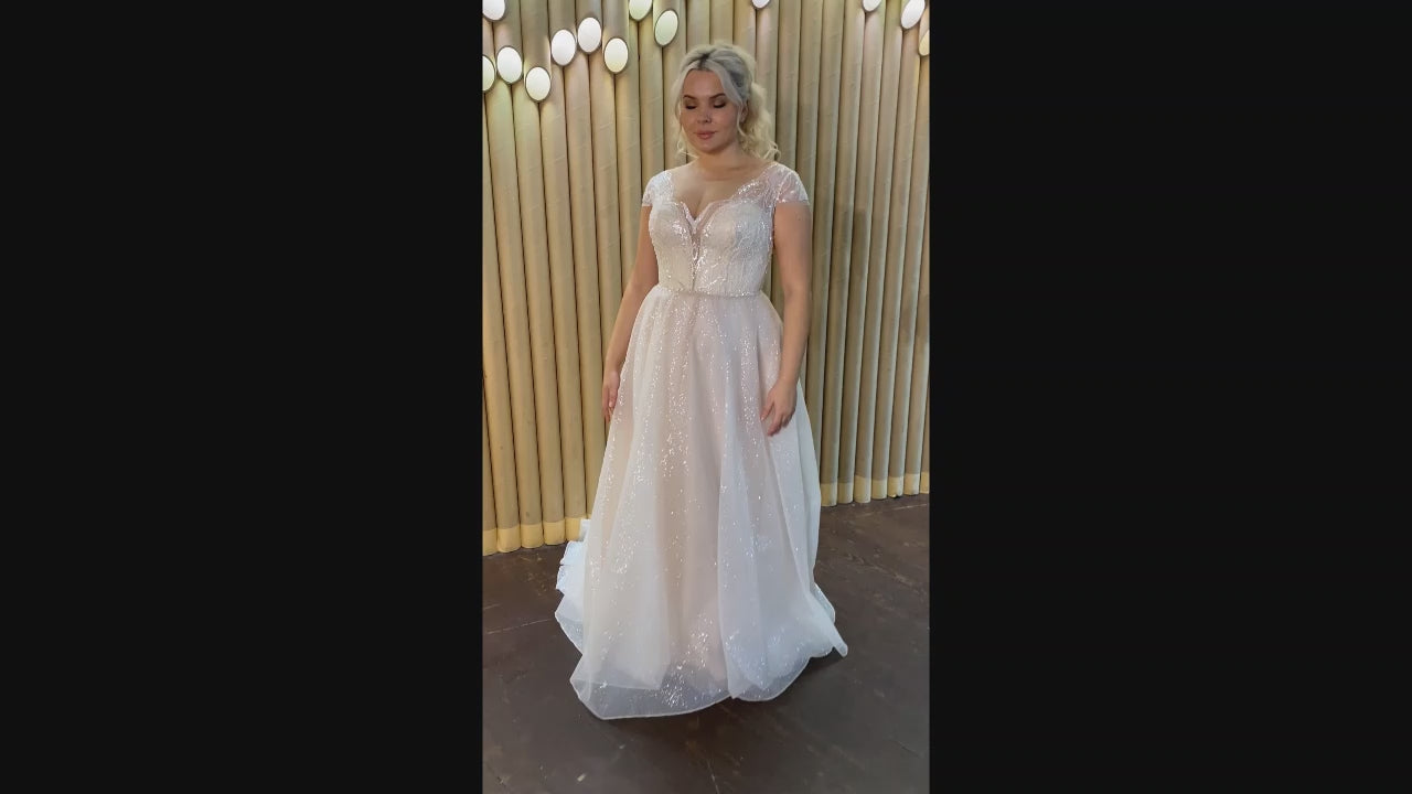 Betina A-line Boat/Bateau Cappuccino Wedding dress video