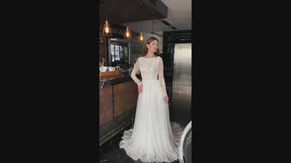 Valentine A-line Boat/Bateau Milk Wedding dress