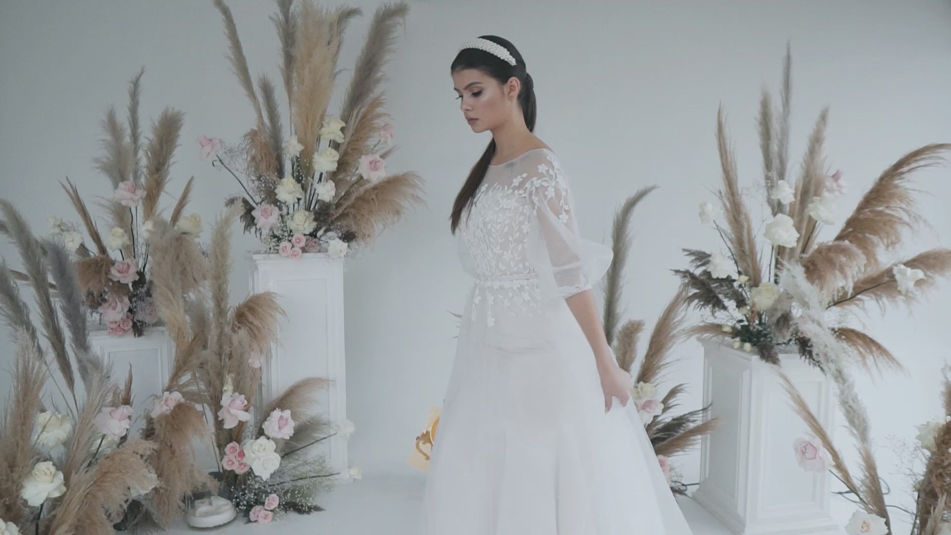 Monroe A-line Boat/Bateau Ivory Wedding dress video