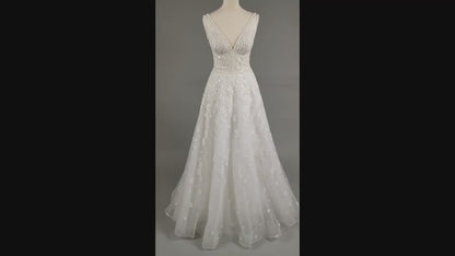 Cape A-line Deep V-neck Ivory Wedding dress