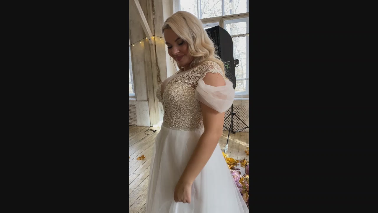 Zorika A-line Illusion Milk Cappuccino Wedding dress video