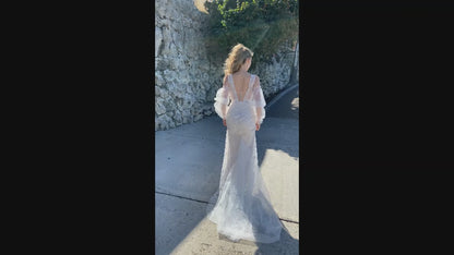 Emilina Trumpet/Mermaid Jewel Milk Cappuccino Wedding dress