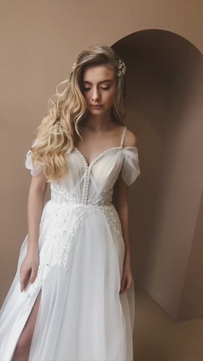 Lavanna A-line V-neck Milk Wedding dress