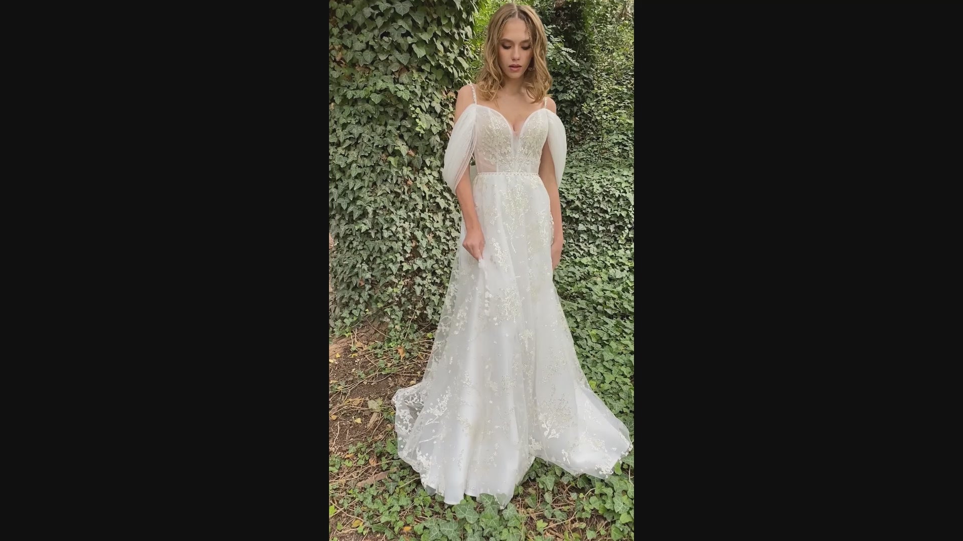 Polumna A-line Deep V-neck Milk Wedding dress video