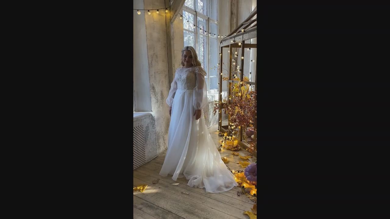 Etilia A-line Jewel Milk Wedding dress