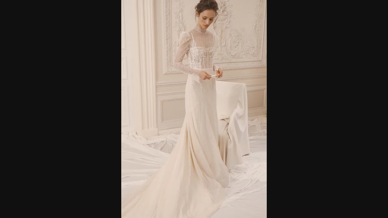 Nava Trumpet/Mermaid High neck Nude Wedding dress video