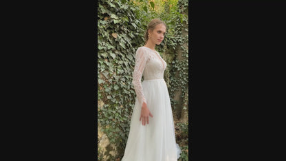 Kamaria A-line Boat/Bateau Milk Wedding dress