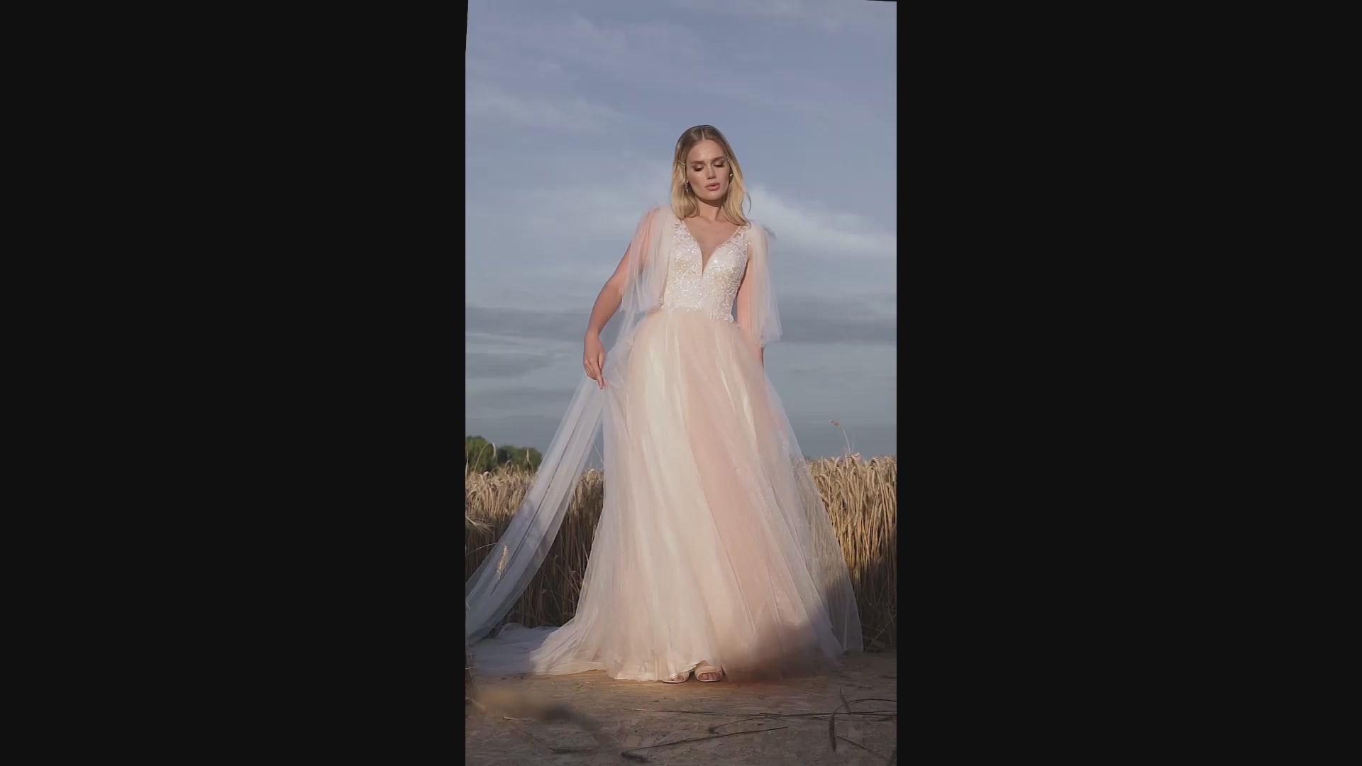 Faiga A-line V-neck Ivory Carne Wedding dress video