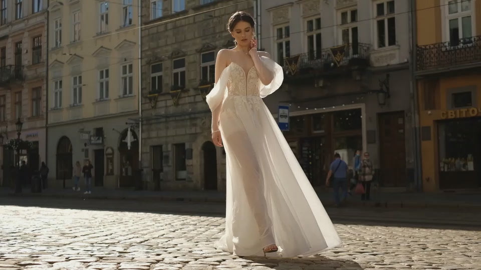 Orian A-line Deep V-neck Milk Nude Wedding dress video