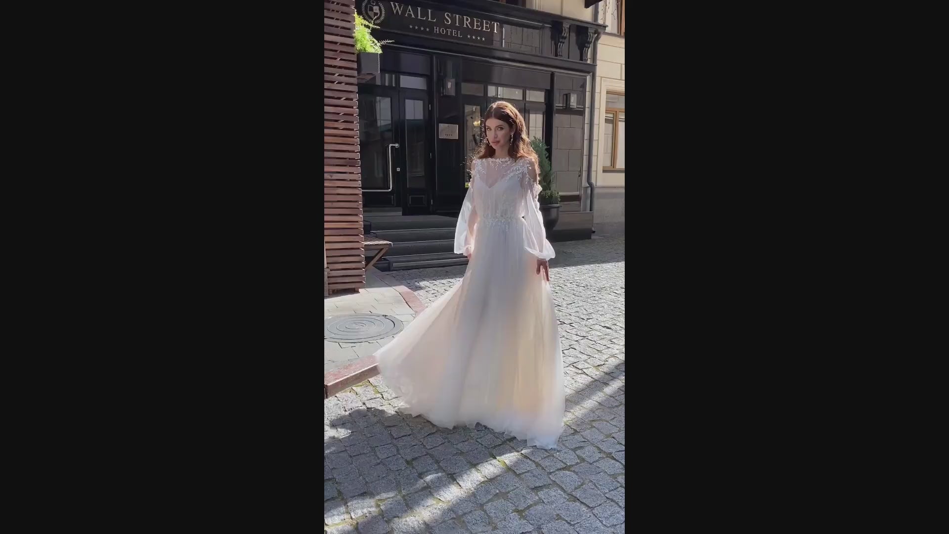 Meldi A-line Jewel Milk Nude Wedding dress video