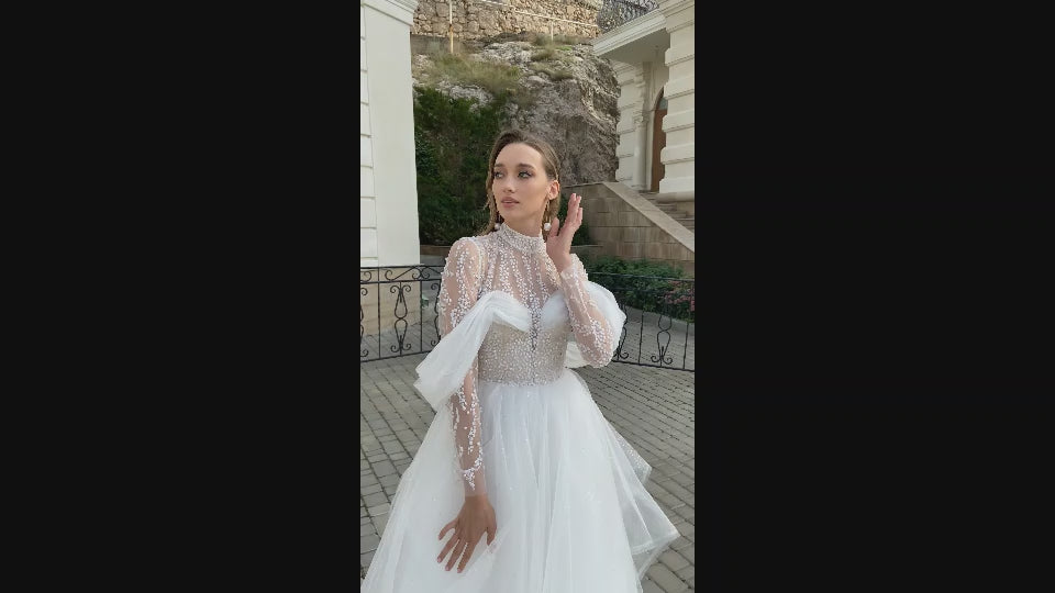 Felicia A-line High neck Milk Cappuccino Wedding dress video