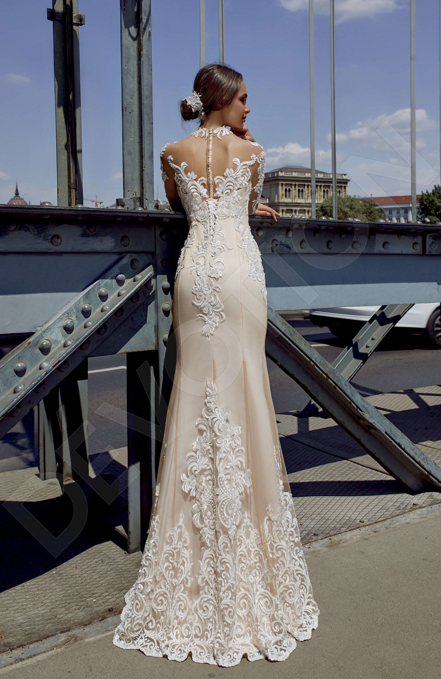 Romalia Illusion back A-line Long sleeve Wedding Dress 3