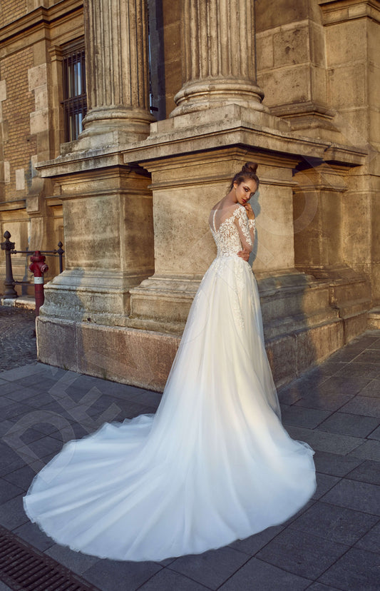 Tallea A-line Boat/Bateau Milk Wedding dress