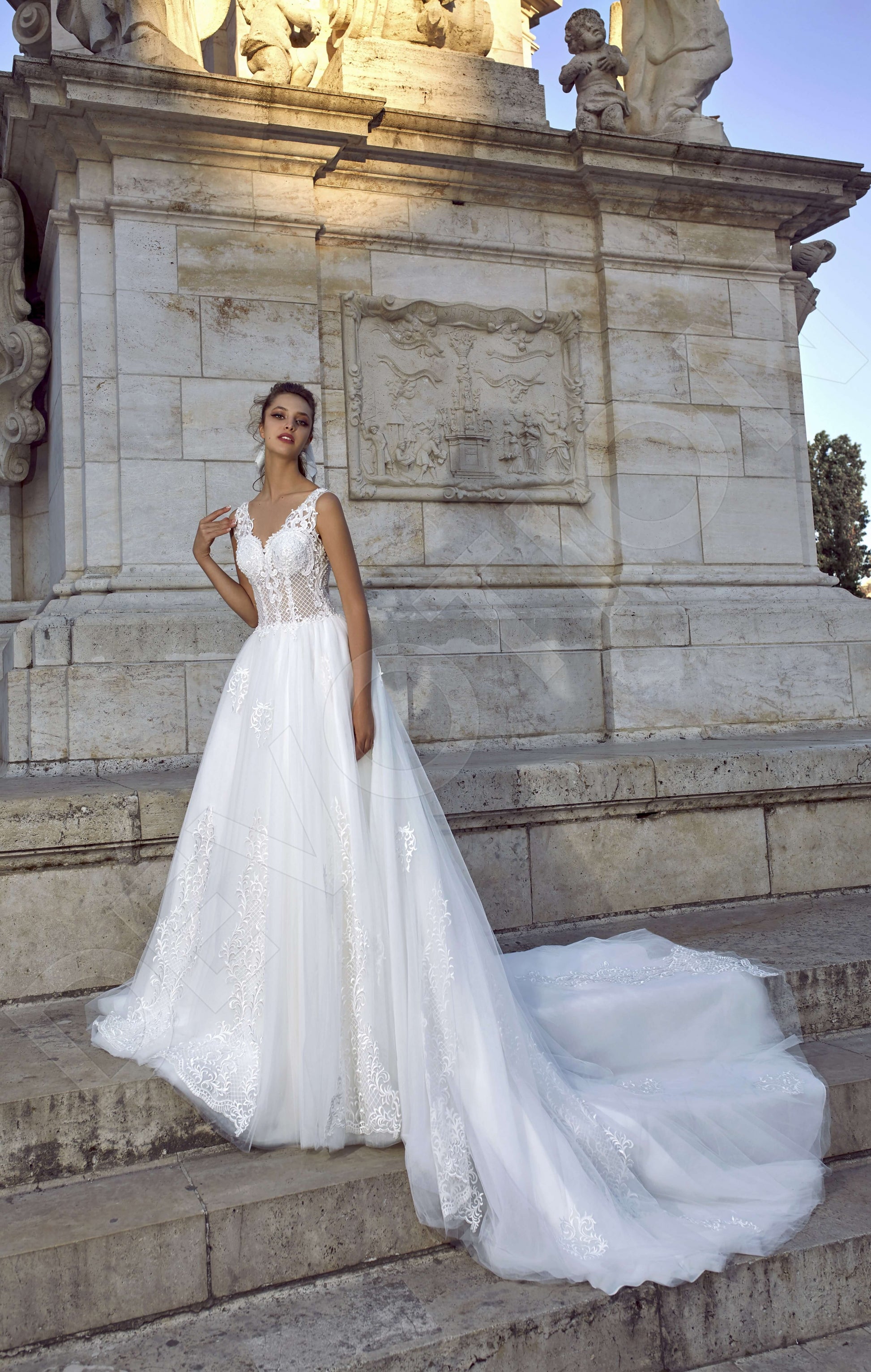 Maurinia A-line V-neck White Wedding dress