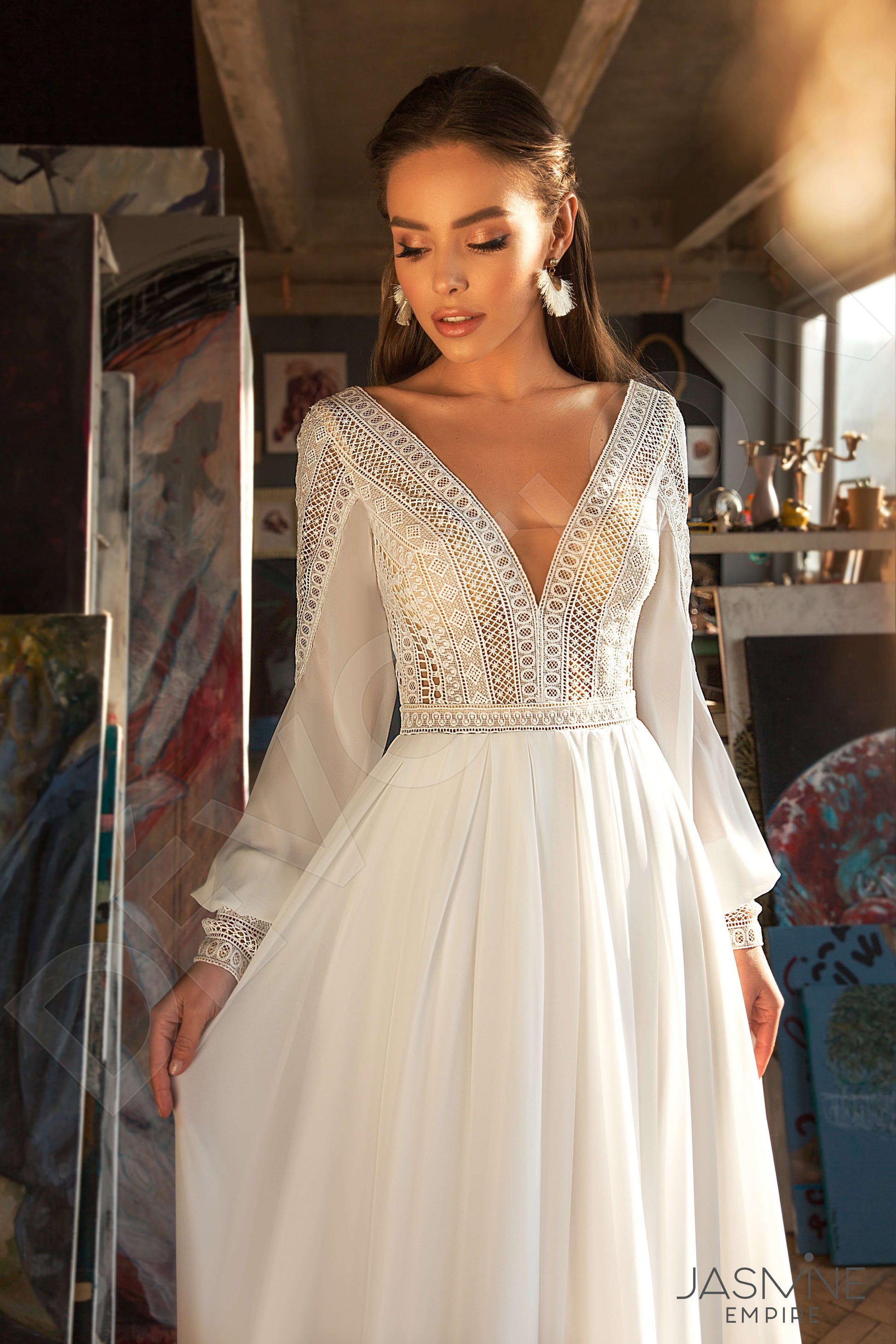 Shelly A-line V-neck Milk Wedding dress