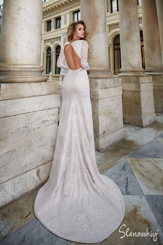 Agota Sheath/Column Boat/Bateau Powder Nude Wedding dress