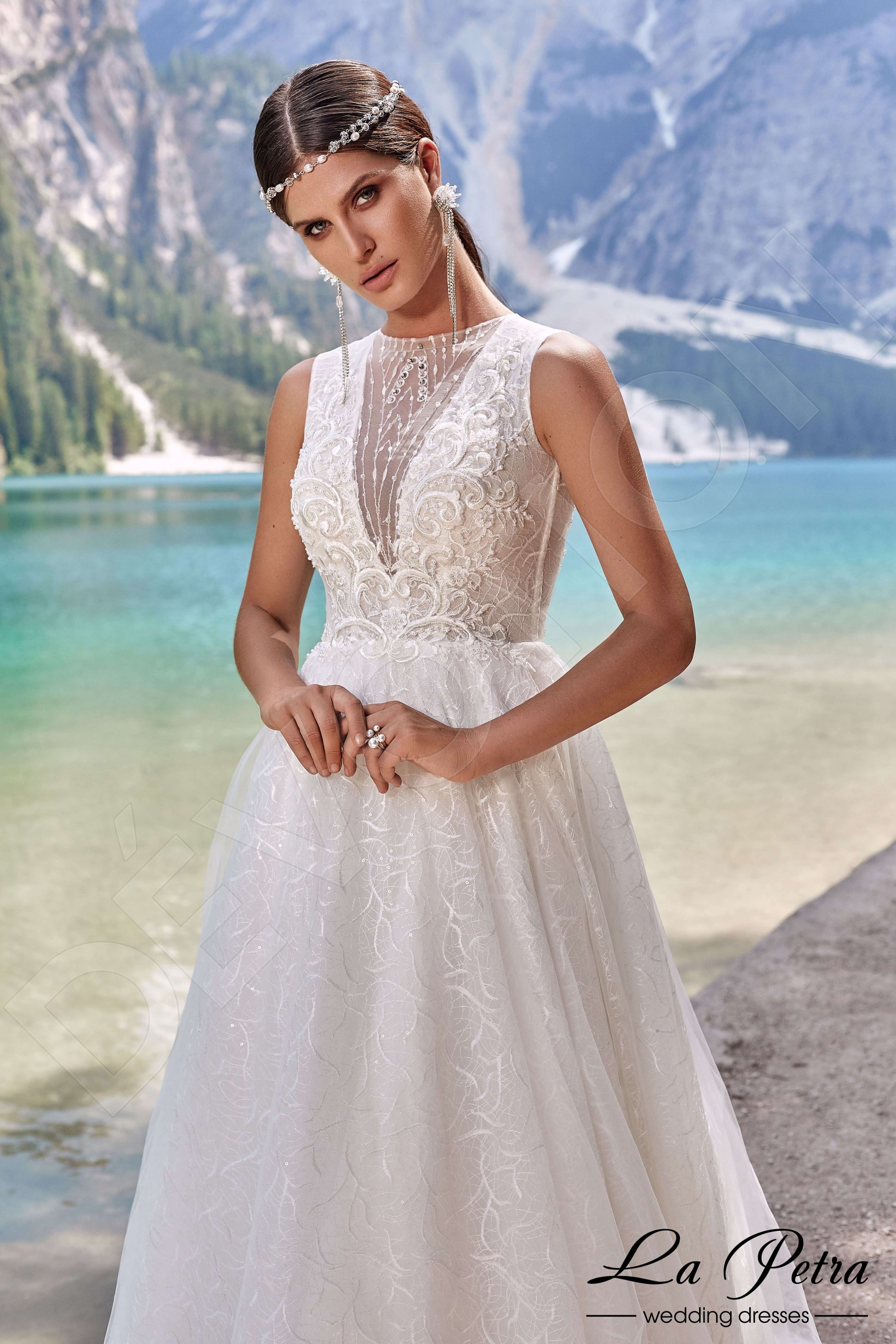 Helenya A-line Jewel Milk Wedding dress