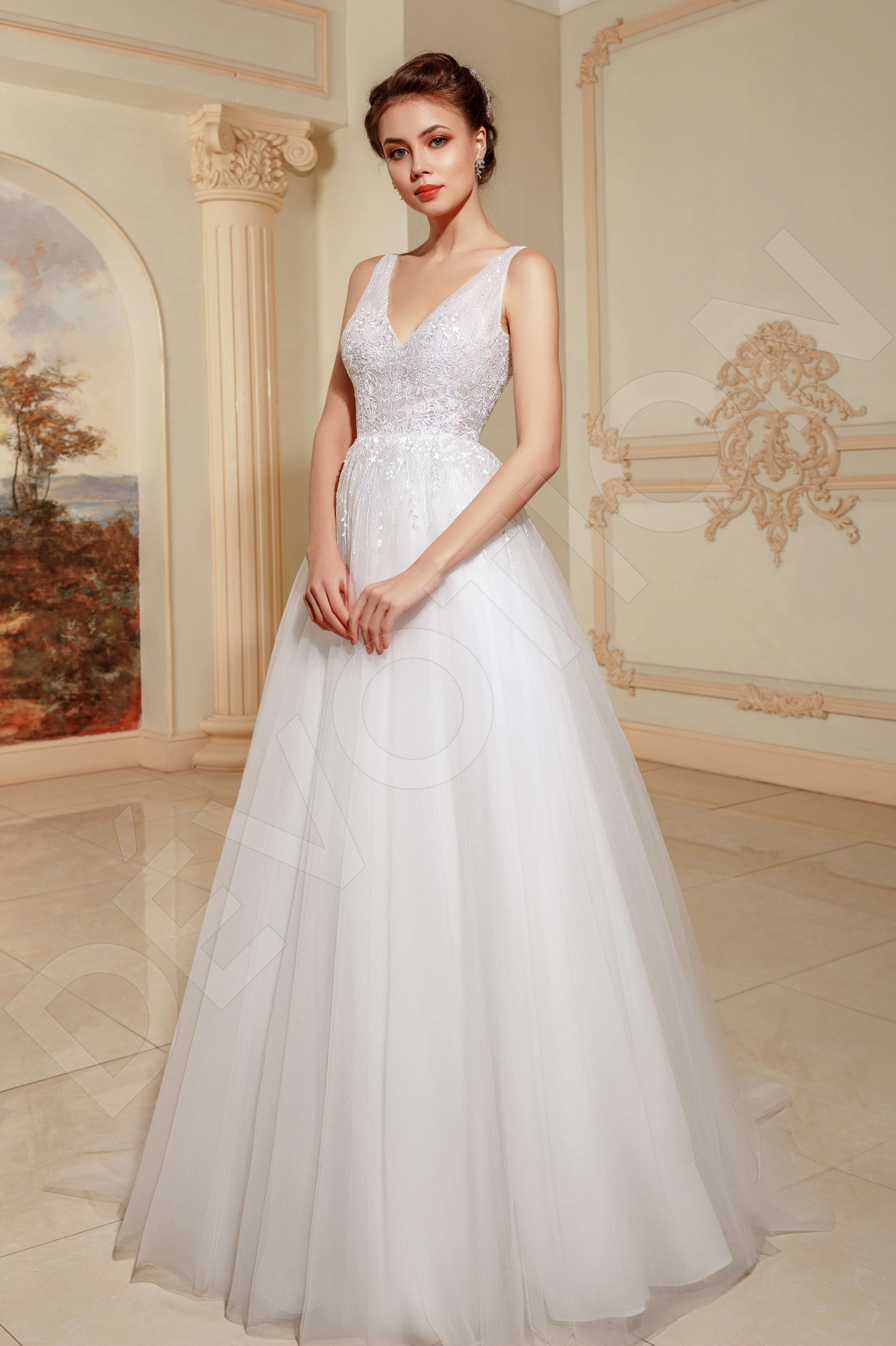 Kittie A-line V-neck Milk Wedding dress