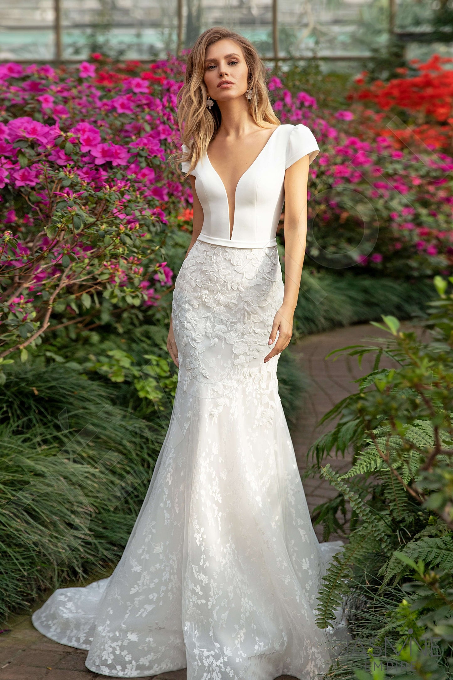 Lora Open back Trumpet/Mermaid Short/ Cap sleeve Wedding Dress Front