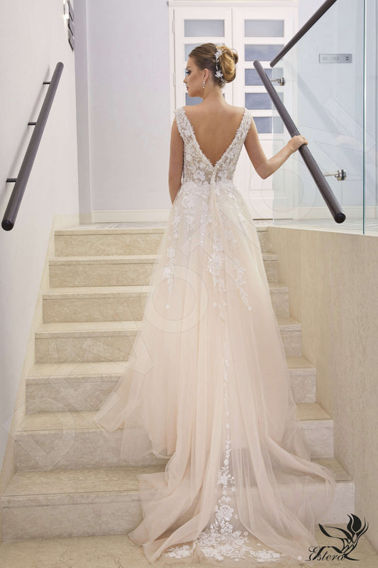 Rimina A-line V-neck Ivory Peach Wedding dress