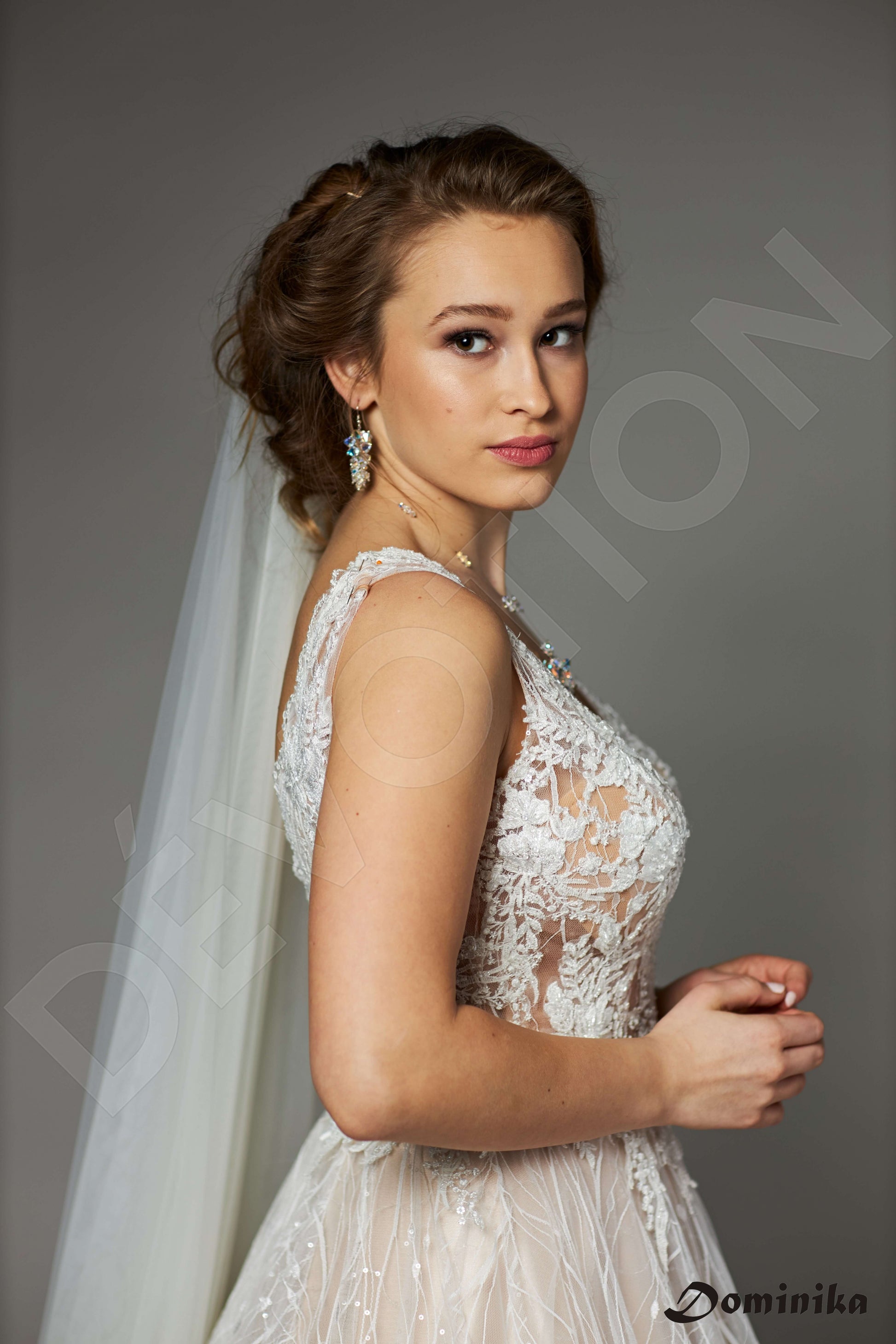 Begony A-line V-neck Cappuccino Ivory Wedding dress