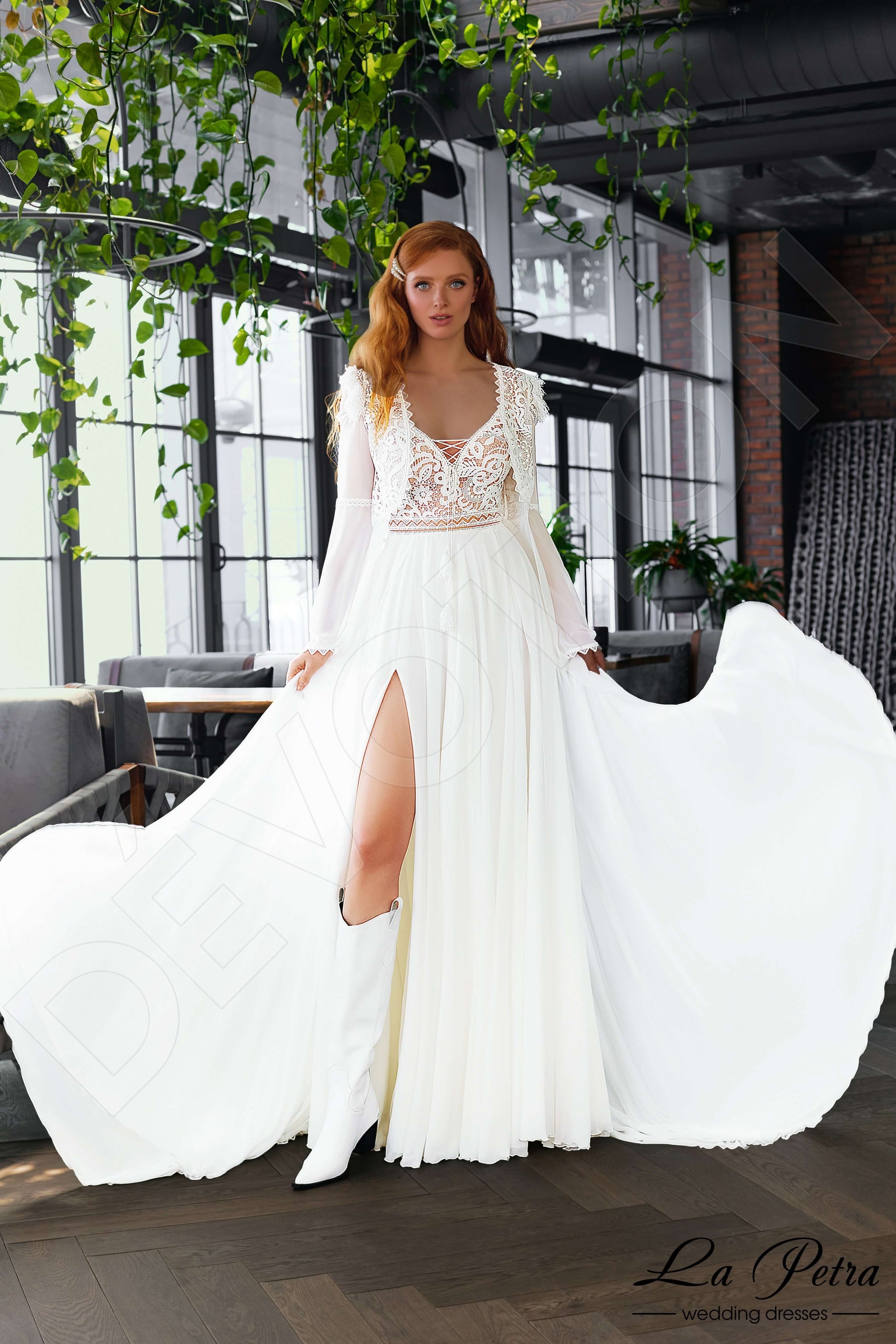 Jilly A-line V-neck Milk Nude Wedding dress