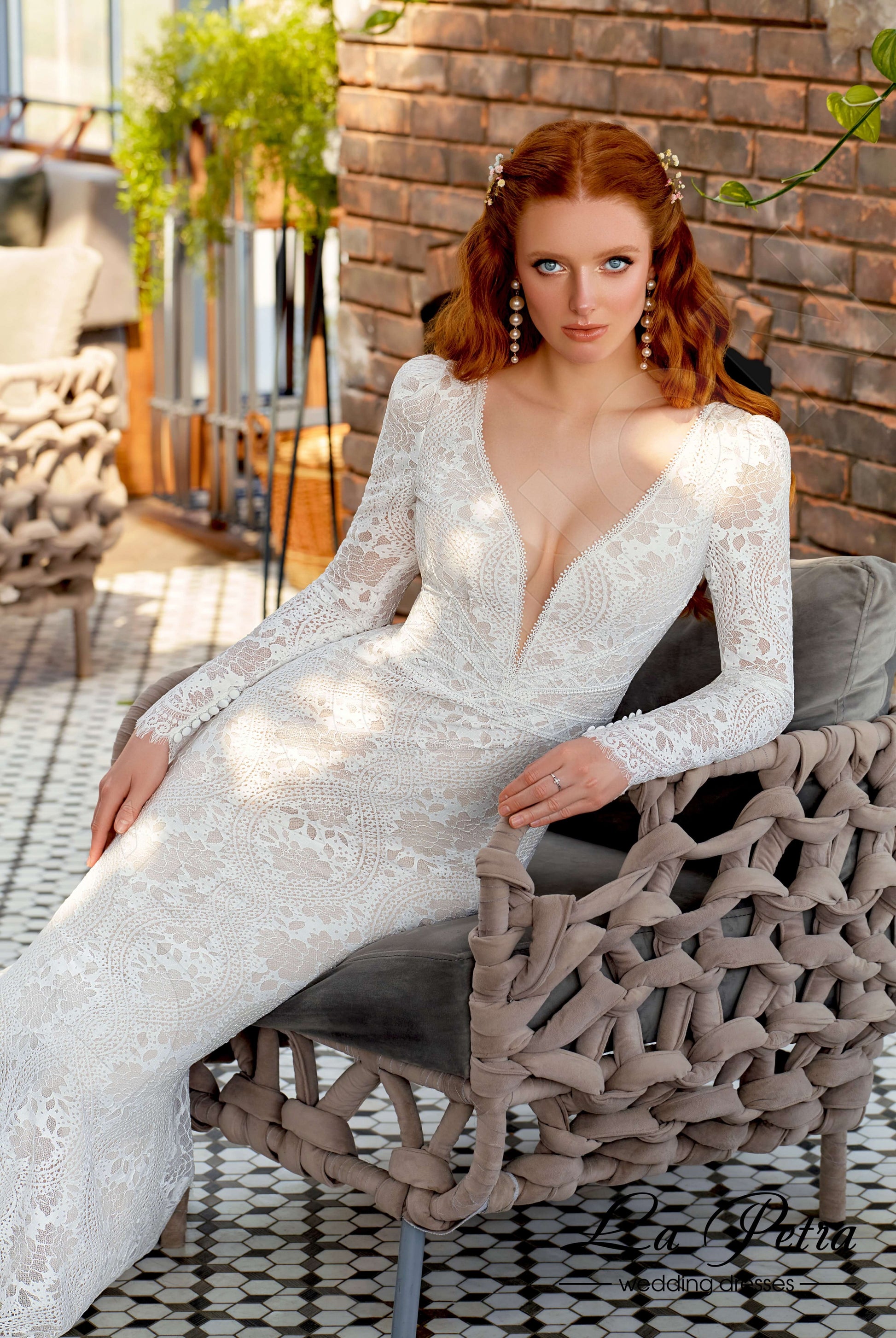 Marlissa Trumpet/Mermaid V-neck Milk Cappuccino Nude Wedding dress