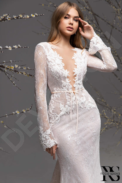 Mimosa Open back Sheath/Column Long sleeve Wedding Dress 4