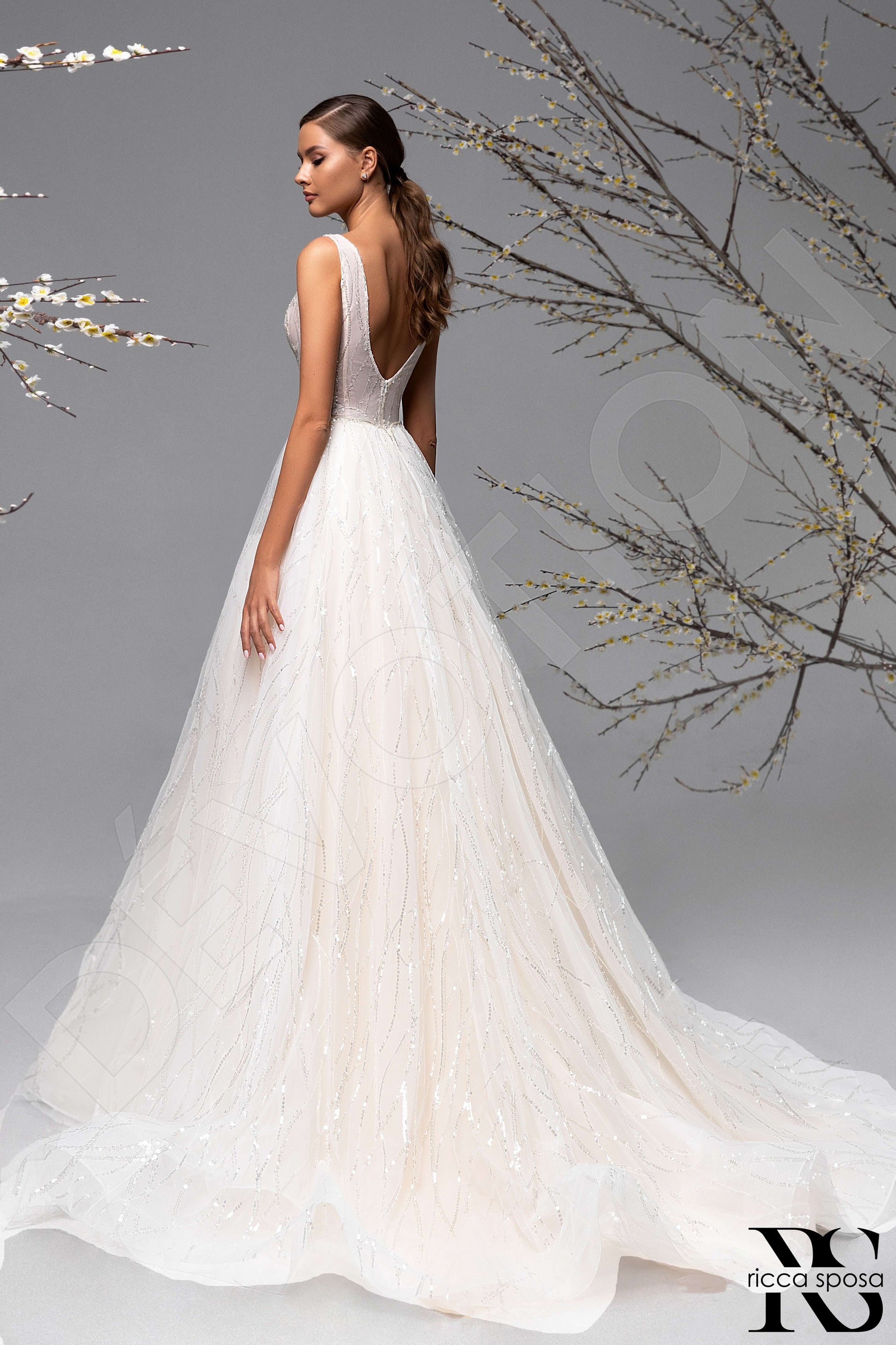 Alba A-line V-neck Ivory Nude Wedding dress