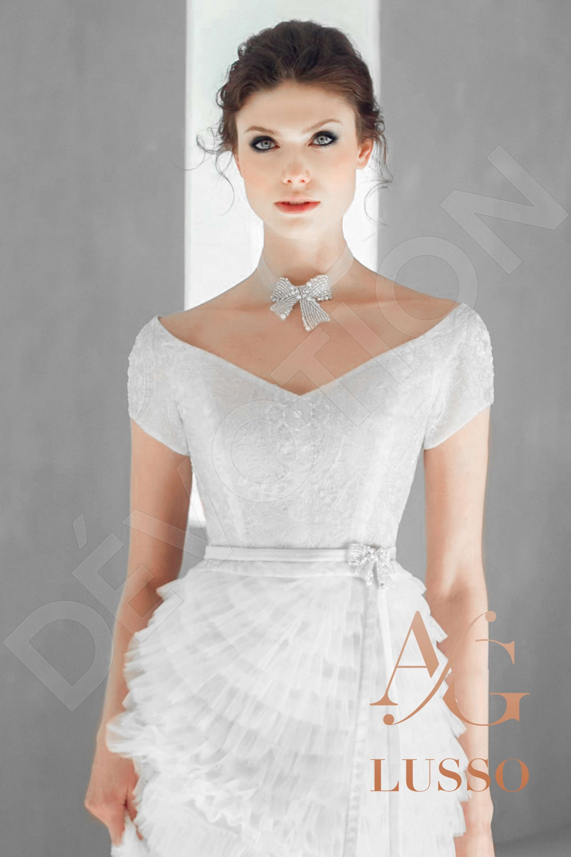 Paulita A-line V-neck Gray Mediumivory Wedding dress