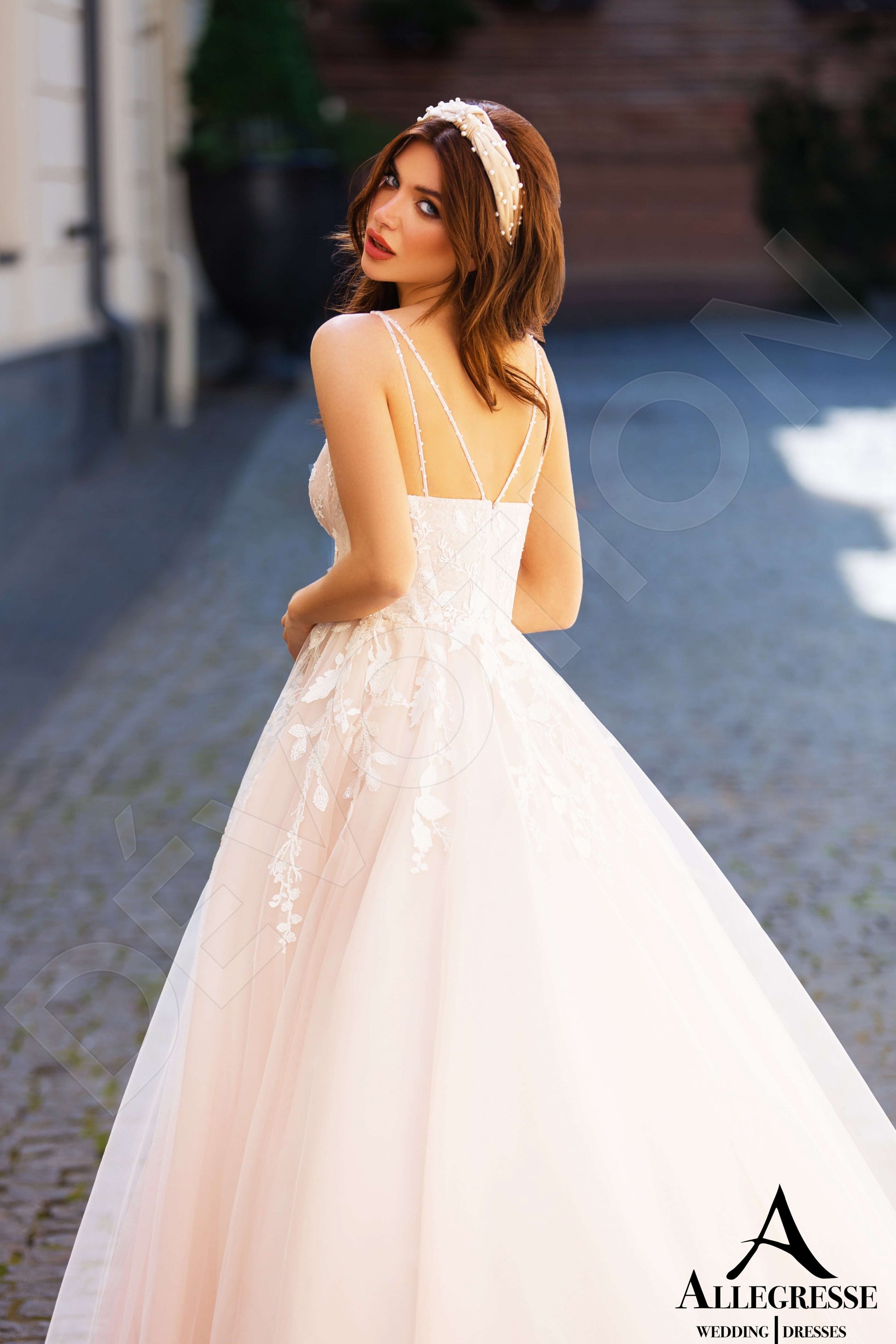 Mican A-line V-neck Milk PowderPink Wedding dress