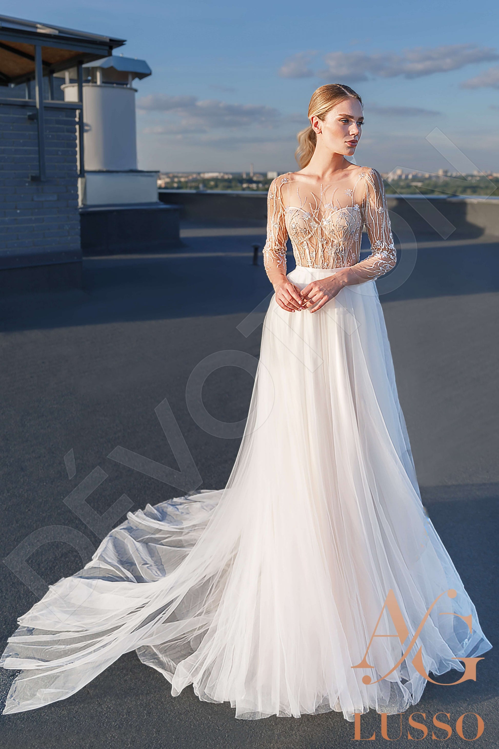 Macy A-line Illusion Ivory Nude Wedding dress