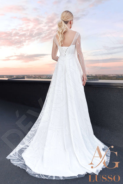 Theia Open back A-line Long sleeve Wedding Dress Back