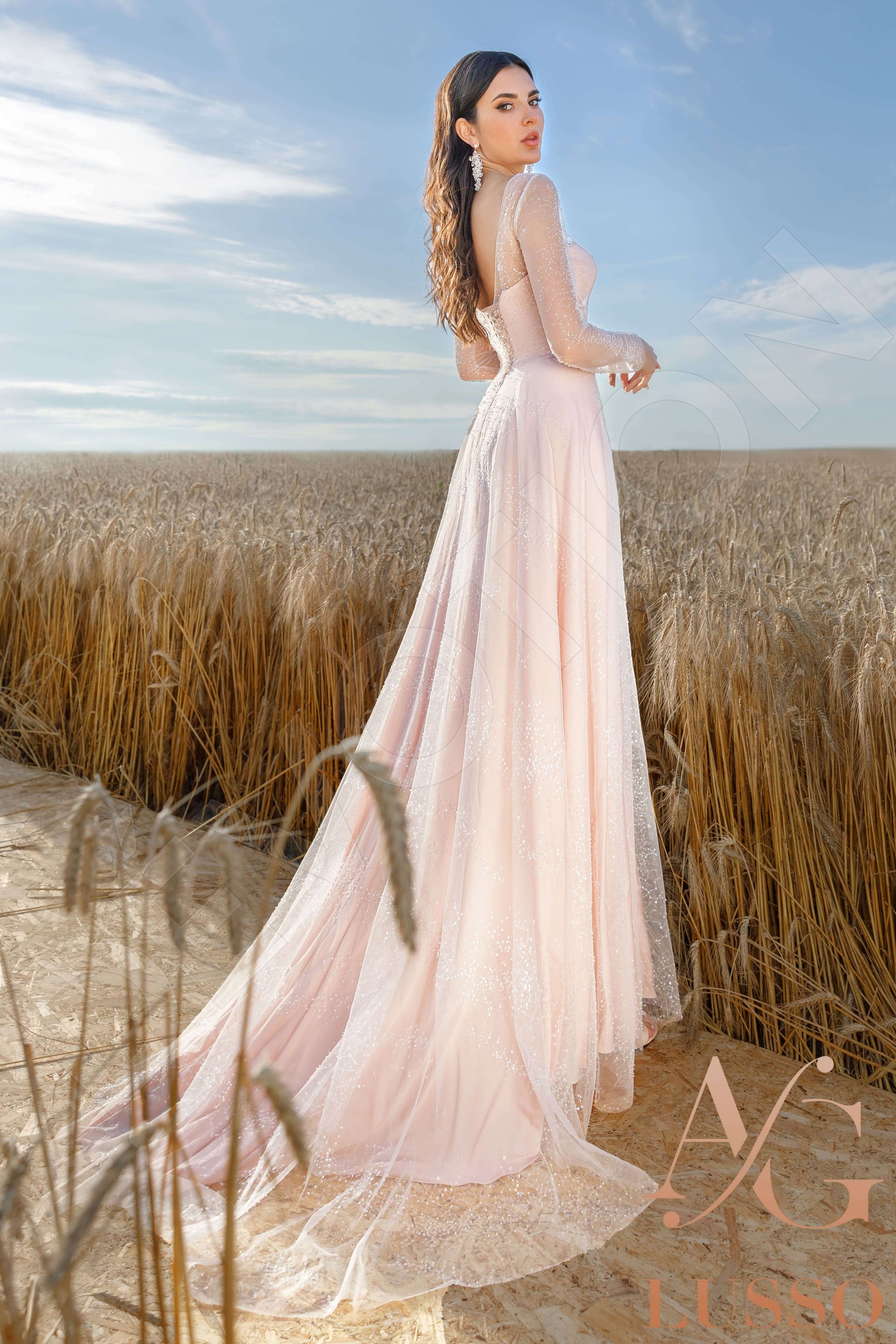 Aloria A-line V-neck PowderPink Wedding dress