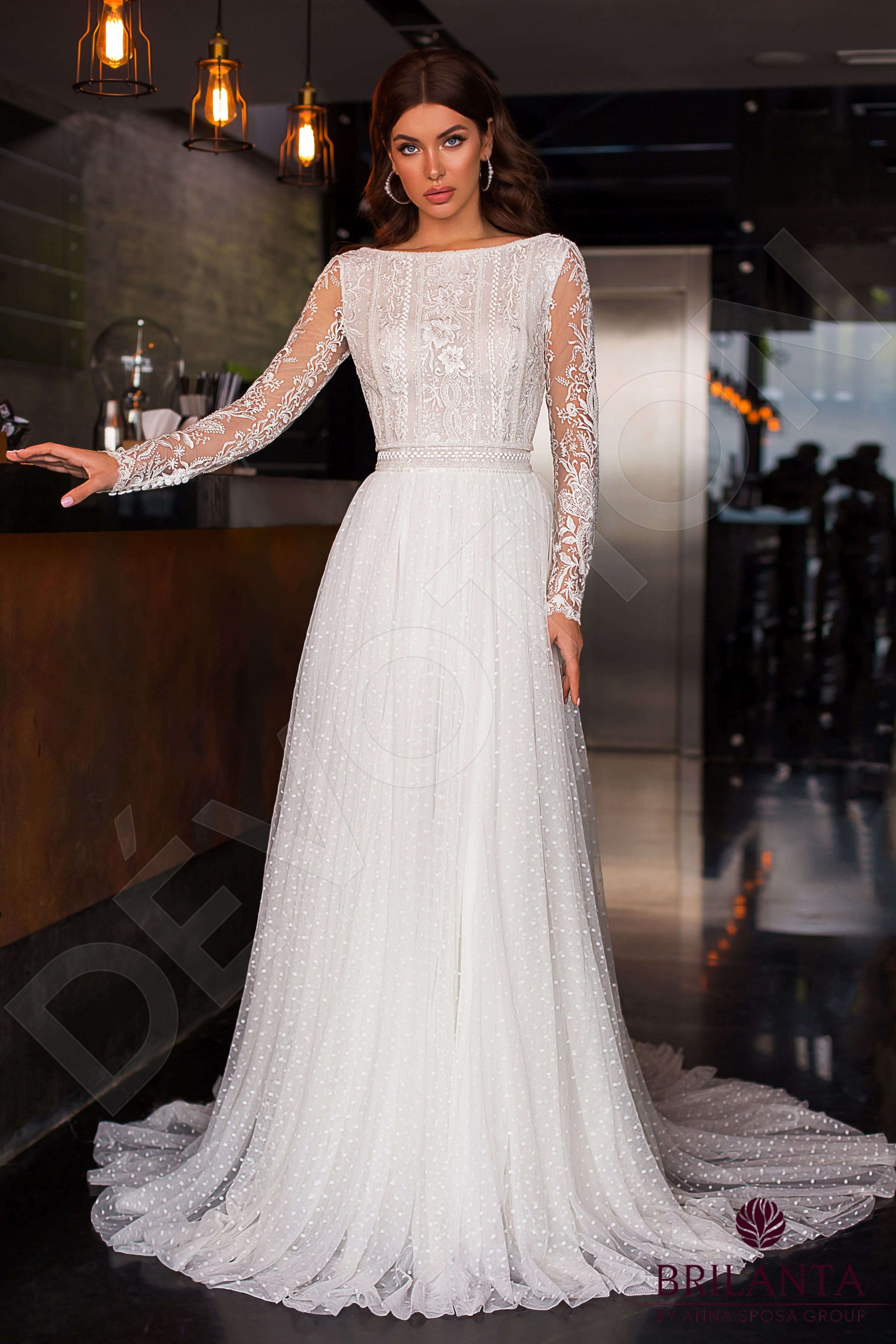 Valentine A-line Boat/Bateau Milk Wedding dress