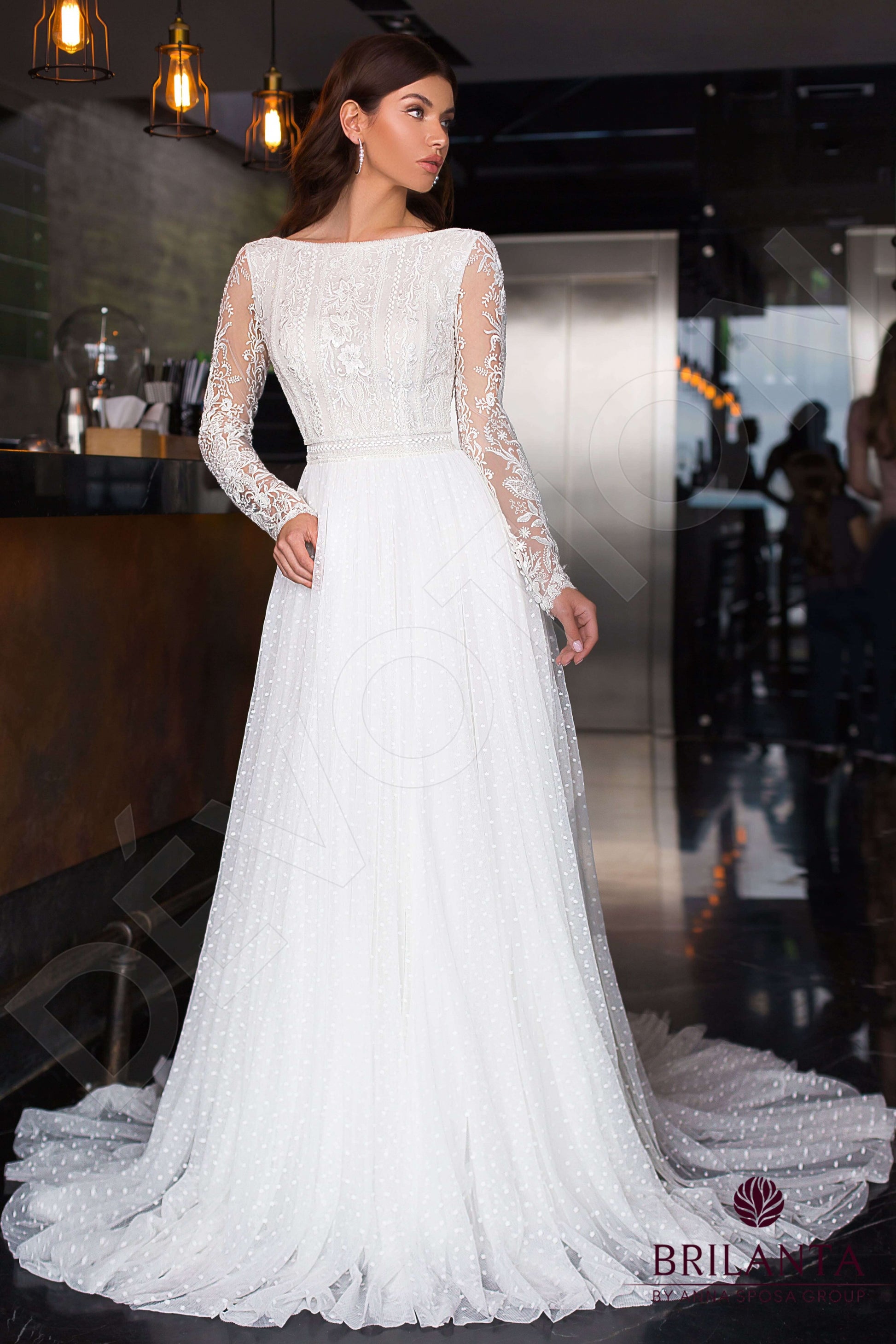 Valentine A-line Boat/Bateau Milk Wedding dress