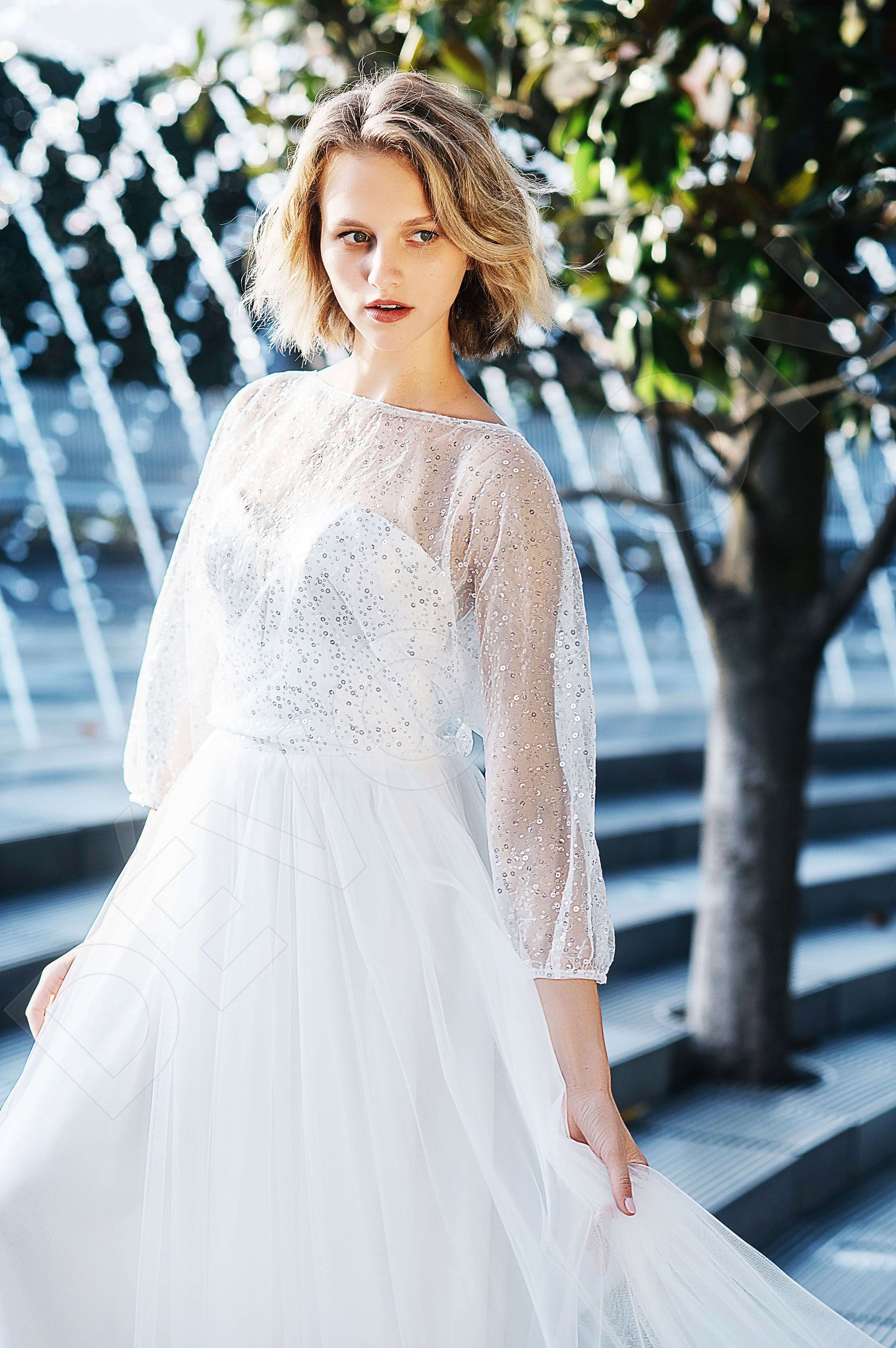 Hila A-line Boat/Bateau Milk Wedding dress