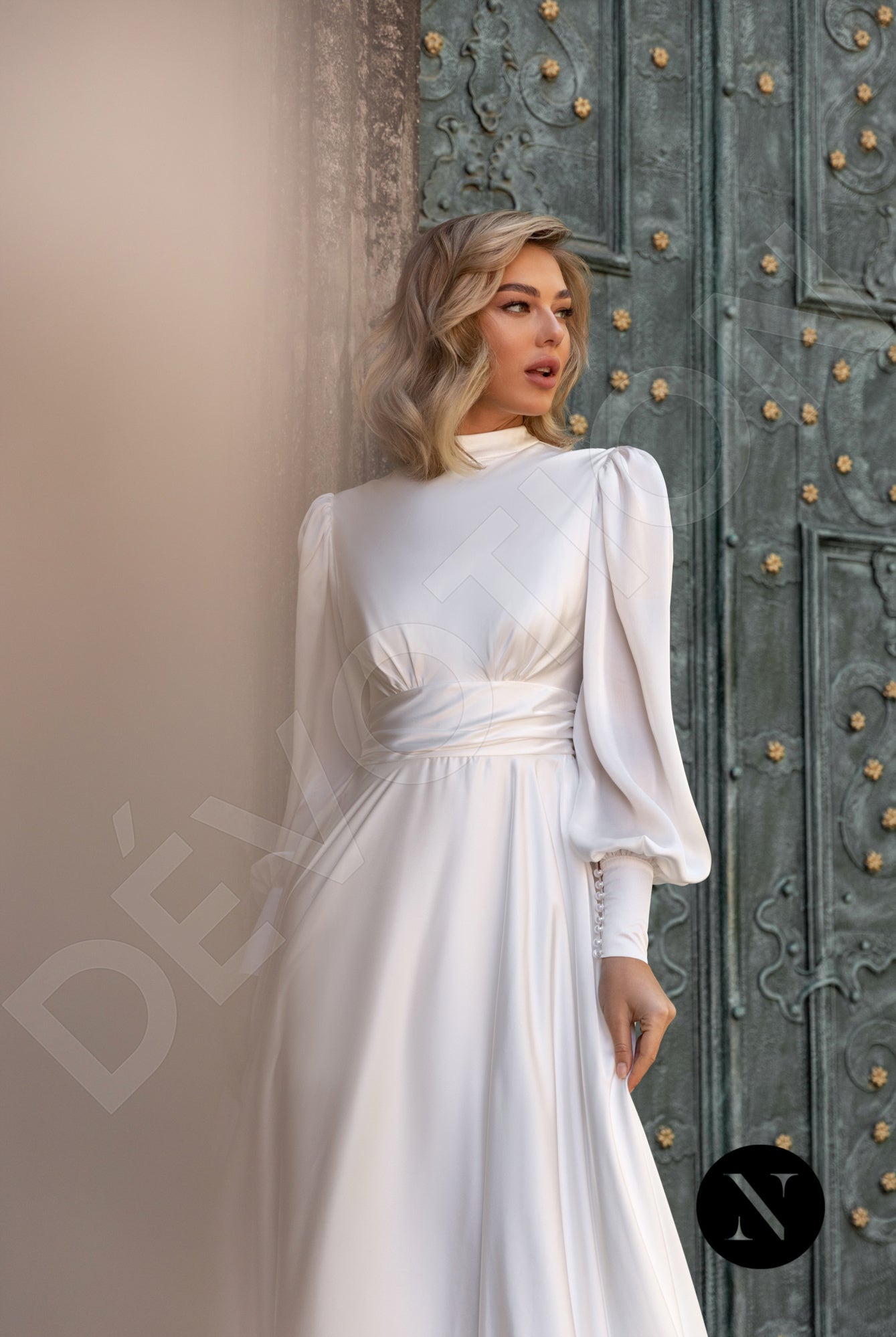 High neck bridesmaid dress with sleeves best sale