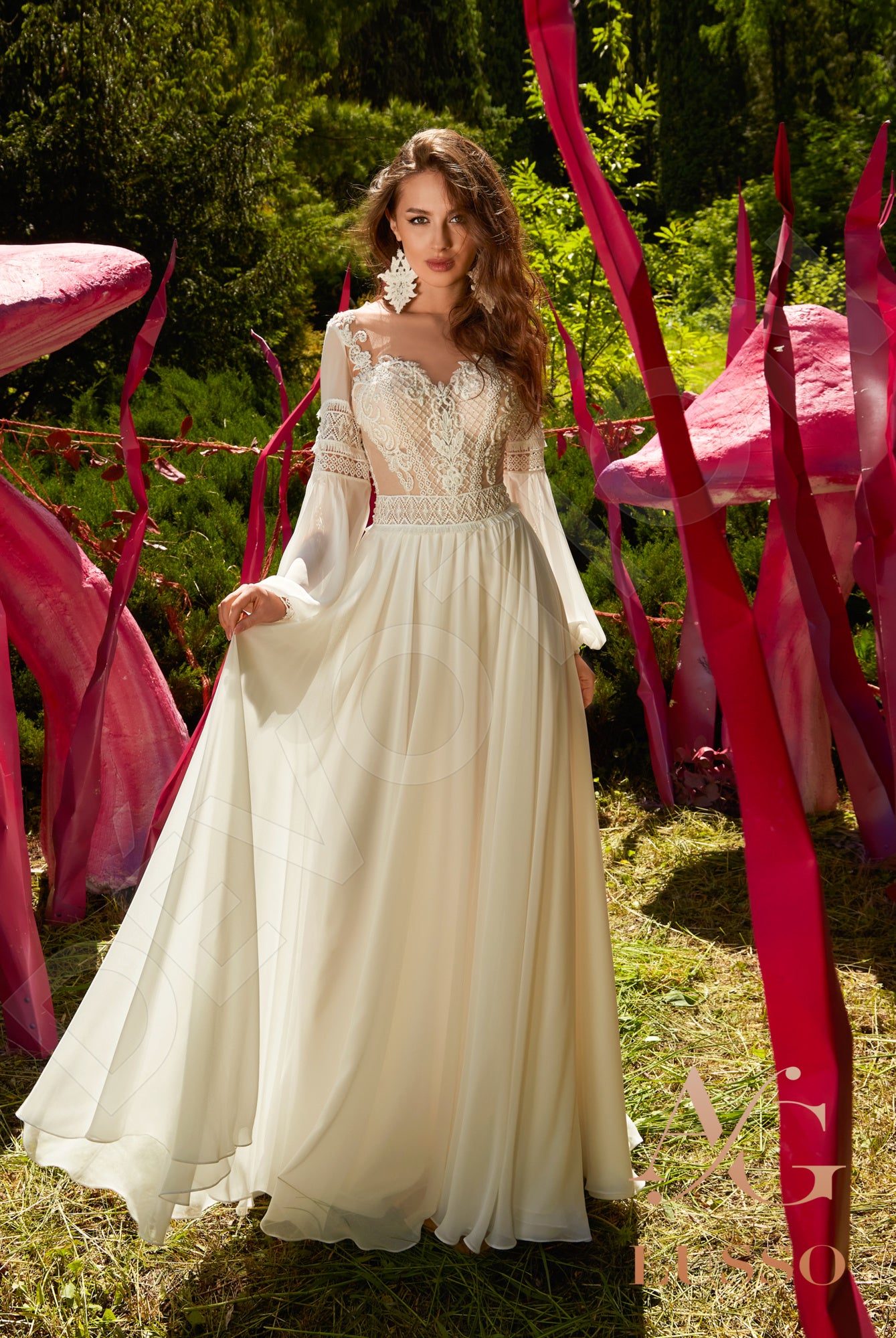 Long sleeve illusion wedding dress hotsell