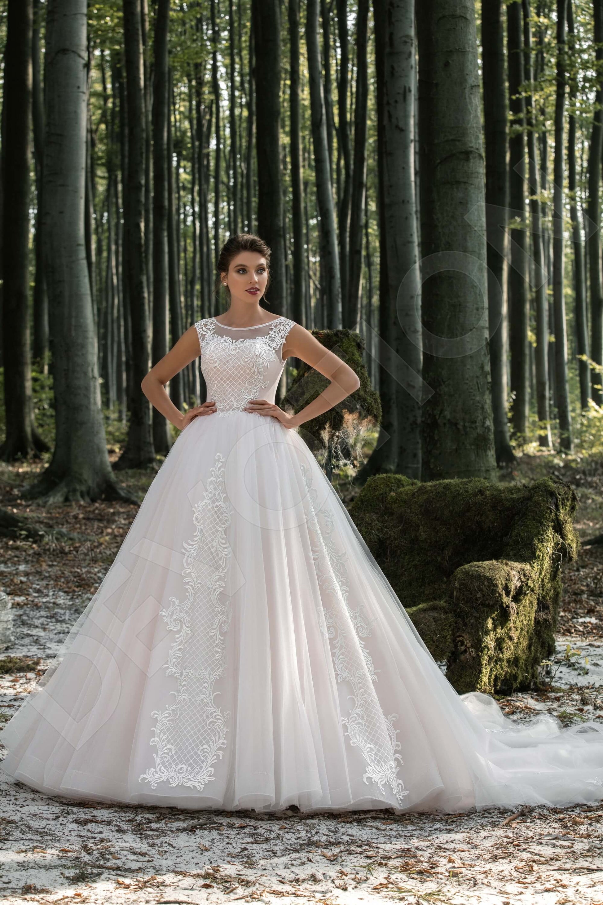 Blaze Princess/Ball Gown Boat/Bateau Milk Powder Wedding dress