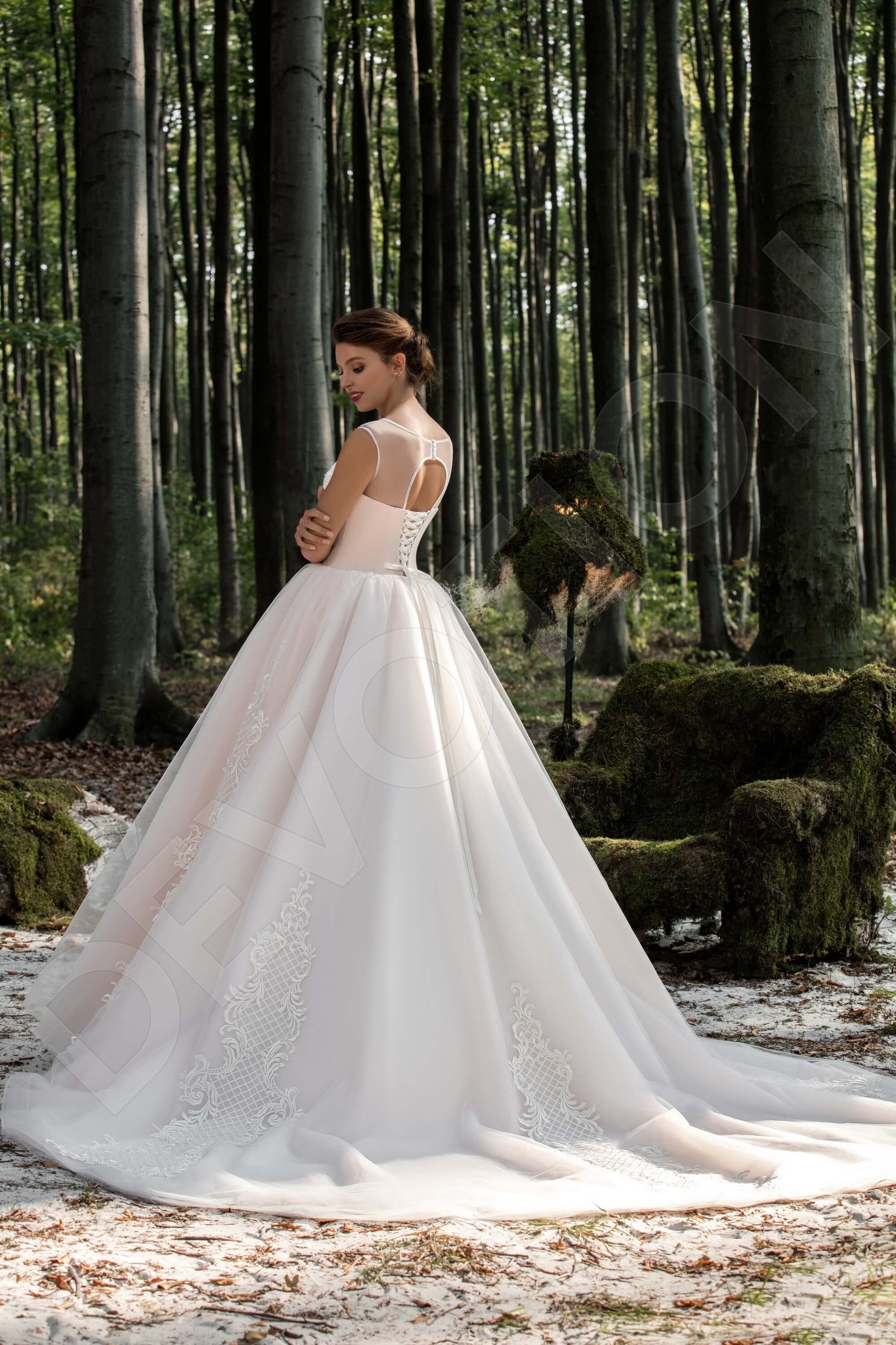 Blaze Princess/Ball Gown Boat/Bateau Milk Powder Wedding dress