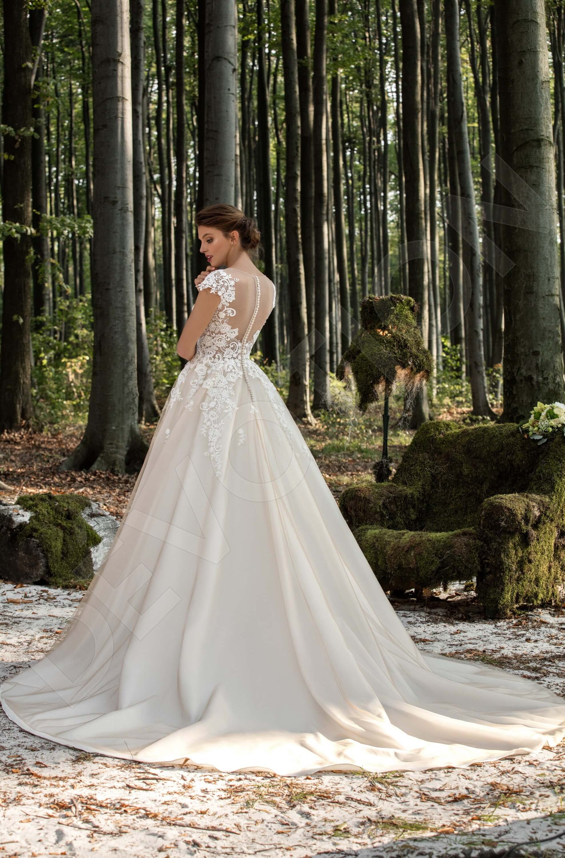 Clementina A-line Boat/Bateau Milk Cappuccino Wedding dress