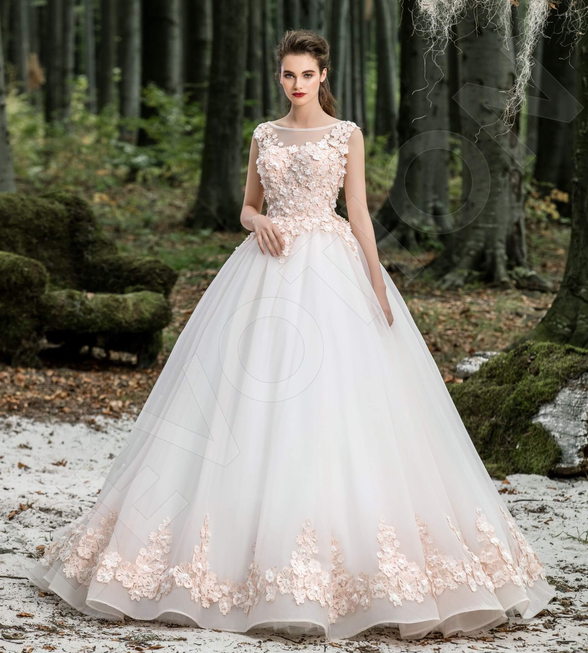 Ambrosia Princess/Ball Gown Boat/Bateau White Powder Wedding dress