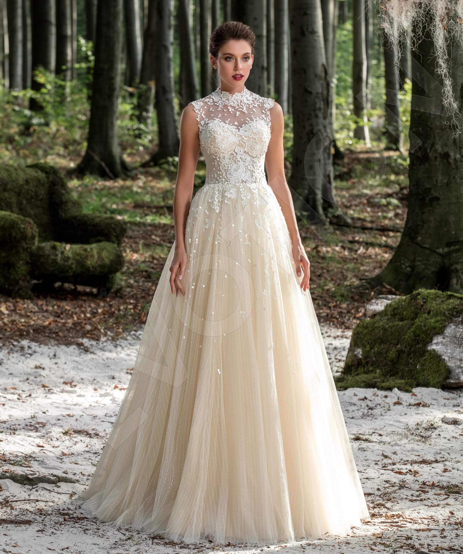 Olympia A-line High neck Milk Cappuccino Wedding dress