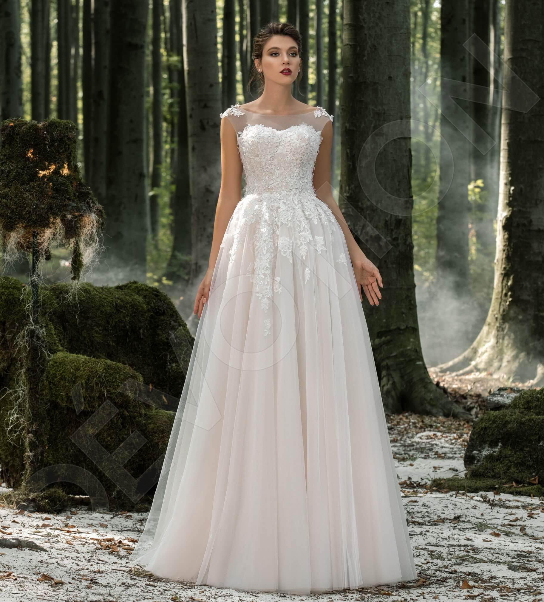 Tessie A-line Illusion White Powder Wedding dress