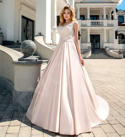 Gina A-line Boat/Bateau Powder Milk Wedding dress